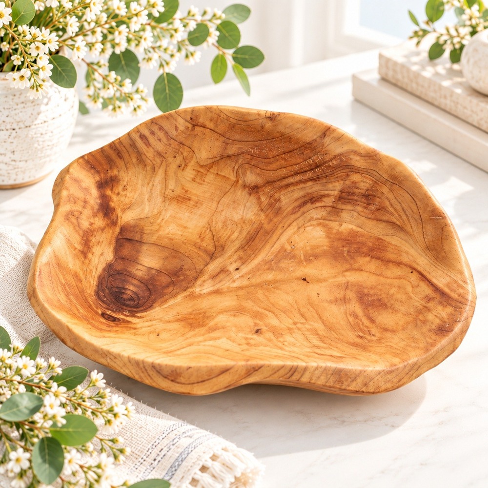 Vintage Torre & Tagus Costa Carved Wooden Bowl Natural Live Edge Centerpiece